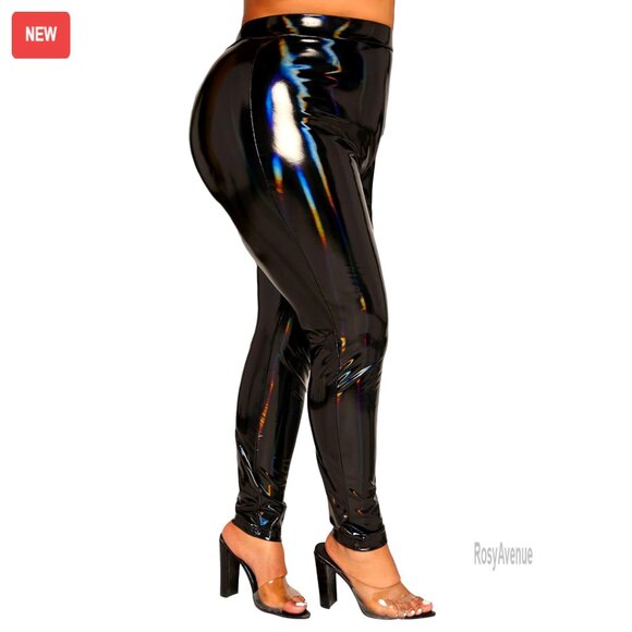 Plus Size High Waist PU Leather Stretch Leggings Party Club Wear
